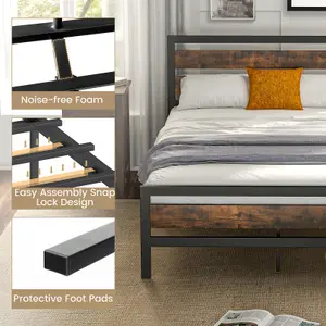 Costway Metal Bed Frame Double Bed Industrial Platform Bed w/ Headboard and Footboard