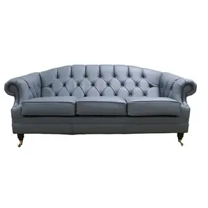 Chesterfield Handmade 3 Seater Sofa Settee Shelly Piping Grey Leather In Victoria Style