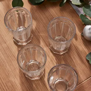 Set of 4 Vintage Luxury Clear Embossed Drinking Tall Tumbler Glasses 340ml