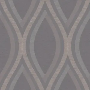 Grandeco Strata Geometric Curve Wallpaper Geo Ogee Metallic Textured Embossed Charcoal Grey Rose Gold A44502