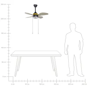 Ceiling Fan with Light Black and Yellow DOLORES