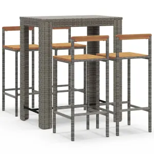 5 Piece Garden Bar Set Grey Poly Rattan&Solid Wood Acacia