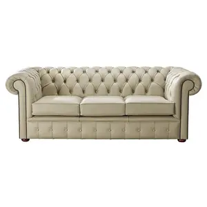 Chesterfield 3 Seater Shelly Ivory Leather Sofa Bespoke In Classic Style