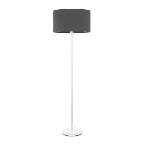 ValueLights Charles White Single Stem Floor Lamp with Charcoal Drum Lamp Shade and LED Bulb