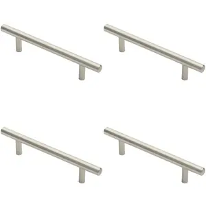 4x Round T Bar Pull Handle 146 x 10mm 96mm Fixing Centres Stainless Steel