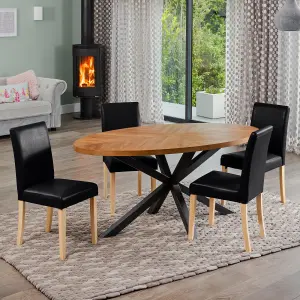 Dosenna Oval Dining Table Set with 4 Maiolo Faux Leather Chairs - Black