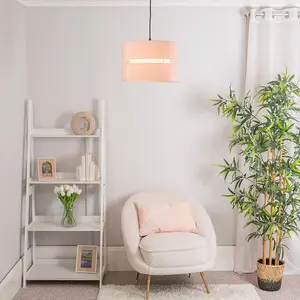 ValueLights Sophia Large Easy Fit Ceiling Light Shade 2 Tier Pendant Drum Lampshade - Blush Pink - Bulb Included