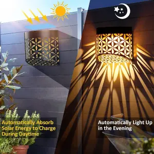 Solar Fence Lights 4-Pack - Waterproof Decorative Garden Lights with Hollow Petal Patterns for Outdoor Use