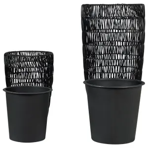 Set of 2 Plant Pots CHELONE PE Rattan Black