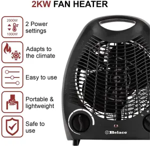 Belaco 1000/2000W Fan Heater - Black - BFH21