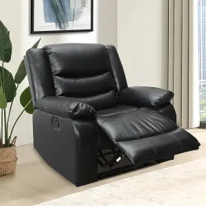 Sorreno Bonded Leather Recliner 1 Seater Sofa In Black