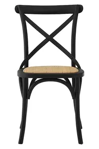 Stylish Black Oak Wood Chair With Weave Seat, Cross-Back Design Modern Chair, Durable Comfortable Chair