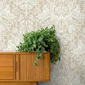 Harlen Woodland Damask Wallpaper Beige Holden 13559