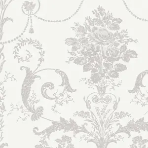 Laura Ashley Josette Dove grey & white Damask Smooth Wallpaper