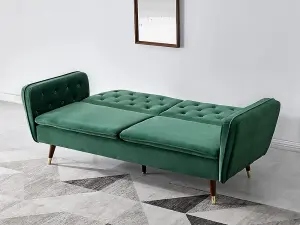 Whitby Velvet Fabric Sofa Bed 3 Seater Padded Suite Click Clack Luxury Recliner Sofabed, Dark Green