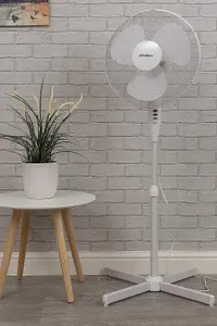 Schallen 16" Electric Oscillating Floor Standing Tall Pedestal Air Cooling Fan in WHITE