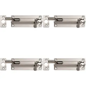 4 PACK - Cranked Barrel Surface Mounted Sliding Door Bolt Lock 150mm x 38mm Satin Steel