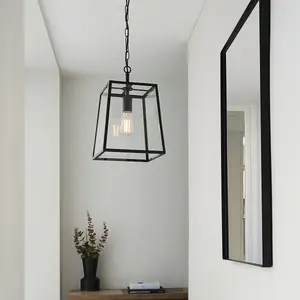 Luminosa Hurst Single Pendant Ceiling Lamp, Matt Black, Glass