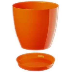 Plant Flower Pot Plastic 20 Colours 9 sizes Gloss Pots Planter Saucer Tray Deco Orange 14cm