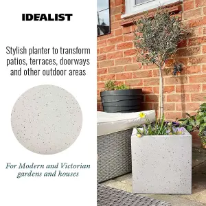 IDEALIST™ 40cm Square Planter, Flower Box Garden Planter, Grey Marble Effect Outdoor Plant Pot H40 L40 W40 cm, 65L