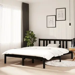 Berkfield Bed Frame Black Solid Wood 135x190 cm Double