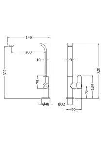 Kitchen Mono Mixer Tap with 1 Lever Handle, 302mm - Brushed Brass