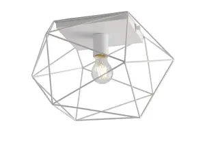 Luminosa Abraxas Globe Cage Semi Flush Ceiling Light, White, E27