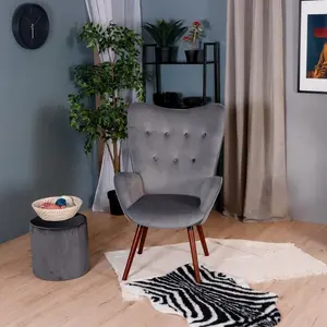 Garmon Velvet Armchair Grey