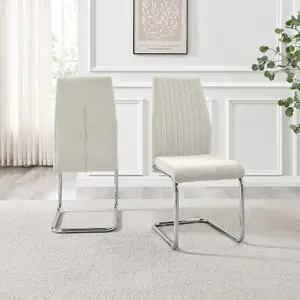 Furniturebox UK Lorenzo 2x Cream Fabric Silver Leg Dining Chair