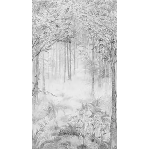 Grandeco Fairytale Trees Grey 3 panel repeatable Mural 2.8 x 1.59m