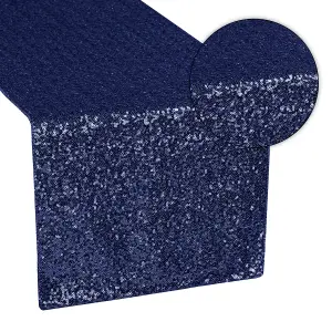 Neel Blue 11x108 Inch Shimmer Sequin Table Runner Glitter Fabric, Navy