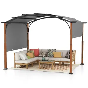 Costway 300 x 360cm Arched Patio Pergola w/ Retractable Canopy Outdoor Metal Gazebo