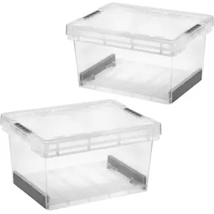 2 x 25 Litre Clear Plastic Stackable Ultra Resistant Modular Plastic Storage Container Boxes With Secure Clip Lock Lids