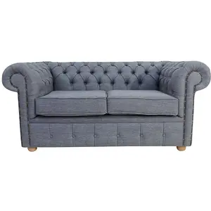 Chesterfield 2 Seater Sofa Settee Zoe Granite Grey Fabric In Classic Style