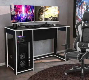 Ryker Gaming Desk Computer Table Workstation, Black With Grey Trim