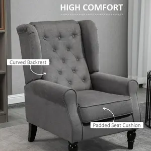 HOMCOM Retro Accent Chair, Wingback Armchair with Wood Frame Button Tufted Design for Living Room Bedroom, Dark Grey