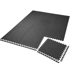 Gym Mats - 12 interlocking sections with 24 edge pieces, 61 x 61 cm each - black