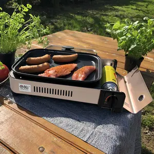 Portable Camping Gas Grill BBQ with Lid Outdoor Butan Stove