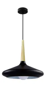 GoodHome Arraqis Matt Black Wood effect Pendant ceiling light, (Dia)360mm