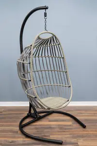 Folding Rattan Hanging Egg Chair with Grey Cushion