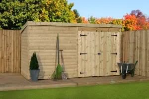 Empire 4000  Pent 14x4 pressure treated tongue and groove wooden garden shed double door right (14' x 4' / 14ft x 4ft) (14x4)