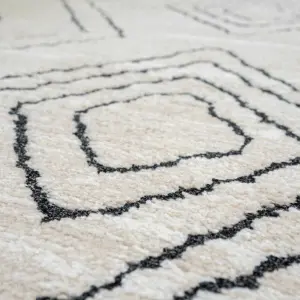 Cream Black Moroccan Berber Diamond Geometric Runner Rug 60x240cm