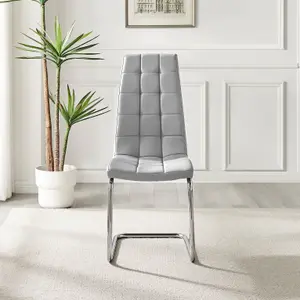 Set of 2 Murano Elephant Grey Deep Padded High Back Soft Touch Faux Leather Chrome Cantilever Leg Dining Chairs