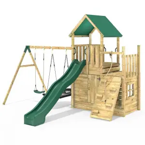 Rebo Modular Wooden Climbing Frame Adventure Playset - M8 plus Ramp & Double Swing