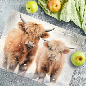 Textured Glass Chopping Board Highland Cows Design - Medium