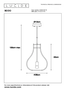 Lucide Bodo Scandinavian Pendant Light 38cm - 1xE27 - Light Wood