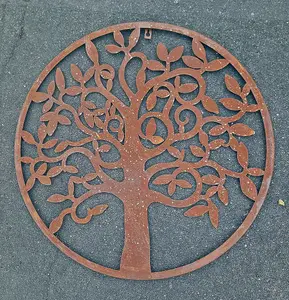 Rustic Round Steel Metal Garden Tree Wall Plaque 60cm Diameter