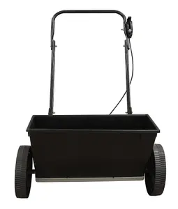 Black Salt/Seed/Fertiliser Drop Spreader With 30kg Capacity, Rock Salt Spreader With Cable Controlled Flow, No Motors/Batteries