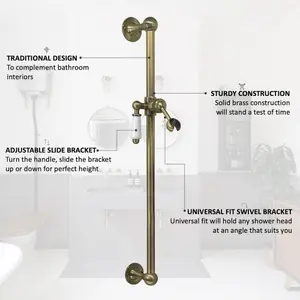 ENKI Antique Brass Traditional Brass & Ceramic Shower Slider Rail Kit ES029