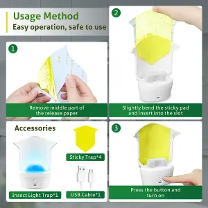 Insect Fly Trap Light, New USB Rechargeable Insect Light Trap for Fruit Fly Gnat Flea Catcher Killer Trap (1 Device + 4 Refills)